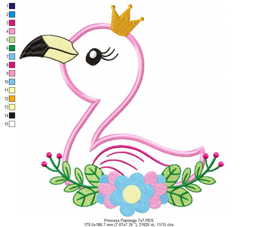 Princess Flamingo - Applique - Machine Embroidery Design