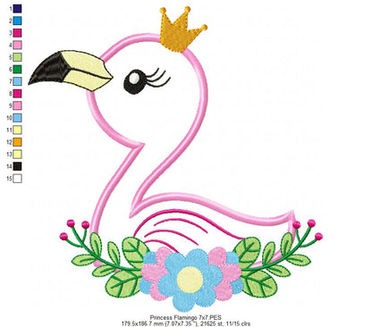 Princess Flamingo - Applique - Machine Embroidery Design