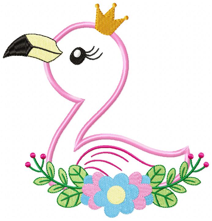 Princess Flamingo - Applique - Machine Embroidery Design
