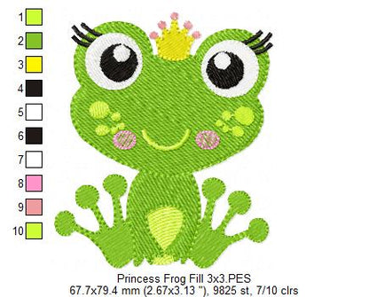 Princess Frog – Fill Stitch – Machine Embroidery Design