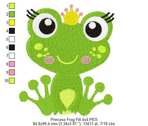 Princess Frog – Fill Stitch – Machine Embroidery Design