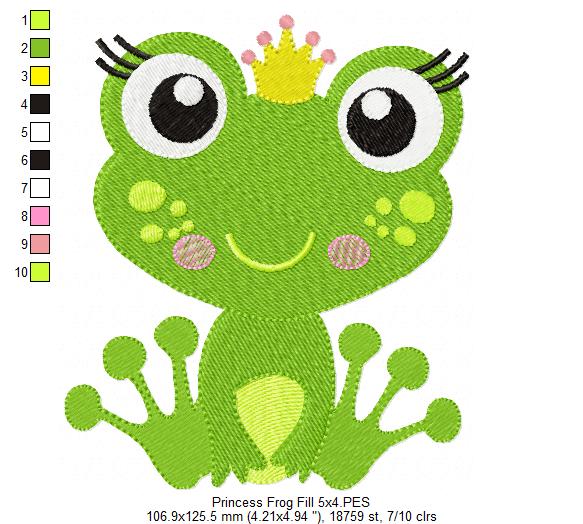 Princess Frog – Fill Stitch – Machine Embroidery Design