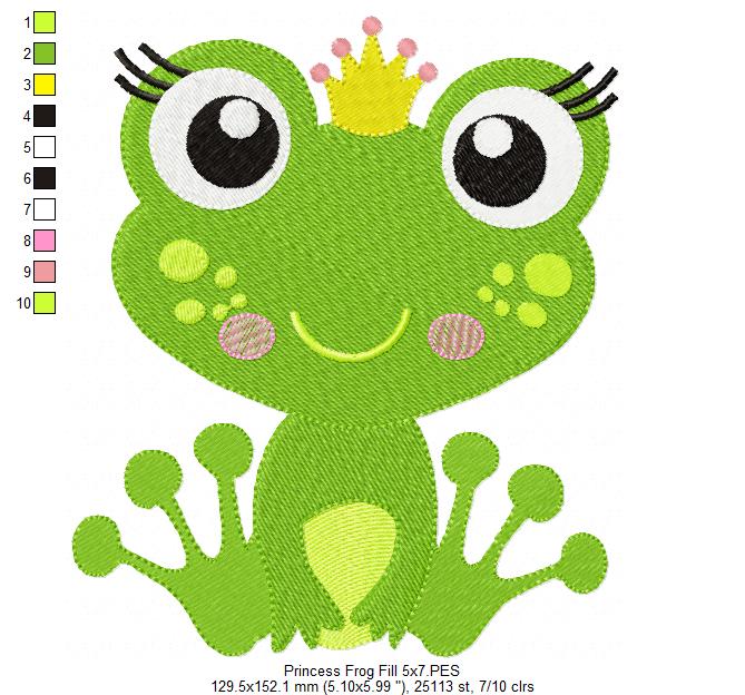 Princess Frog – Fill Stitch – Machine Embroidery Design