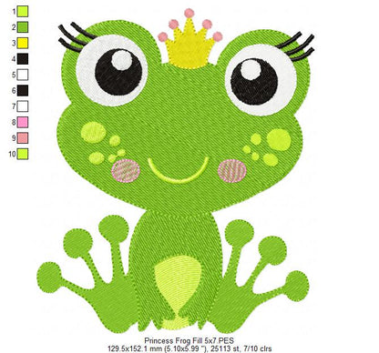 Princess Frog – Fill Stitch – Machine Embroidery Design