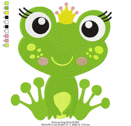 Princess Frog – Fill Stitch – Machine Embroidery Design