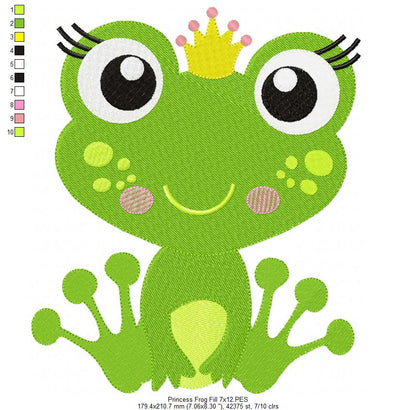 Princess Frog – Fill Stitch – Machine Embroidery Design