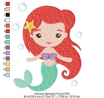 Princess Mermaid Ariel - Fill Stitch Machine Embroidery Design