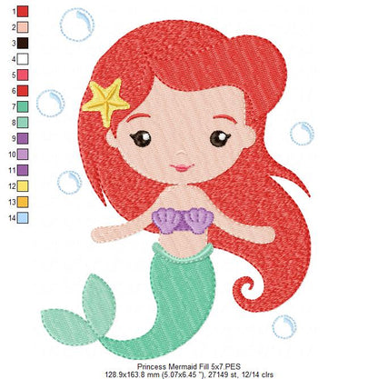 Princess Mermaid Ariel - Fill Stitch Machine Embroidery Design