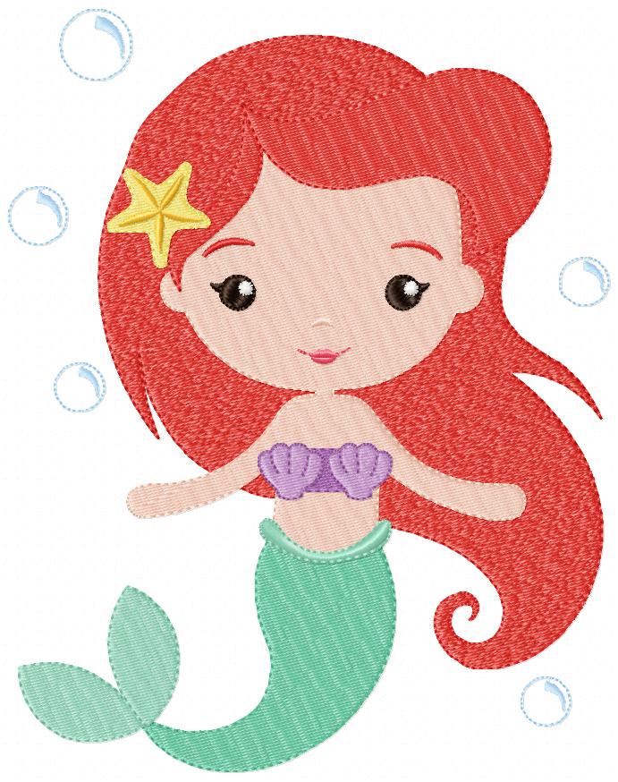 Princess Mermaid Ariel - Fill Stitch Machine Embroidery Design