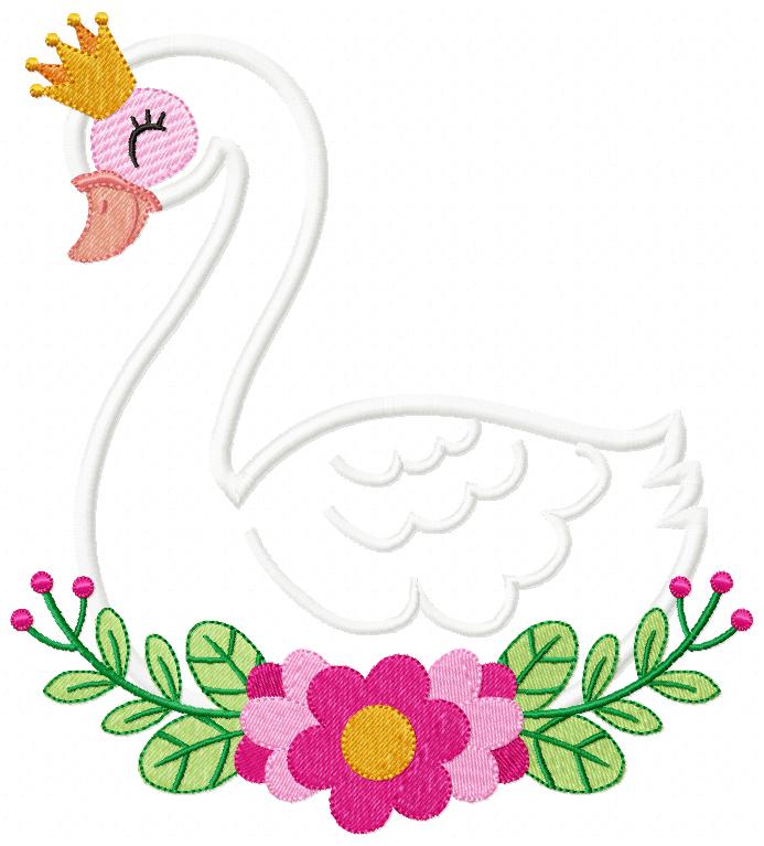 Princess Swan Blossom - Appliqué - Machine Embroidery Design