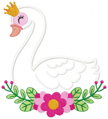 Princess Swan Blossom - Appliqué - Machine Embroidery Design