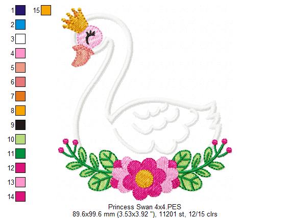 Princess Swan Blossom - Appliqué - Machine Embroidery Design