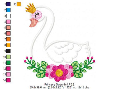 Princess Swan Blossom - Appliqué - Machine Embroidery Design