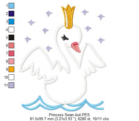 Princess Swan - Applique - Machine Embroidery Design