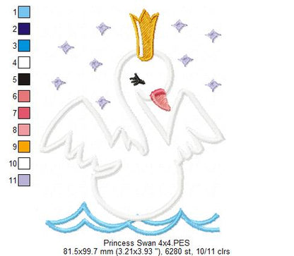 Princess Swan - Applique - Machine Embroidery Design