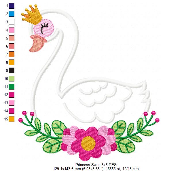 Princess Swan Blossom - Appliqué - Machine Embroidery Design
