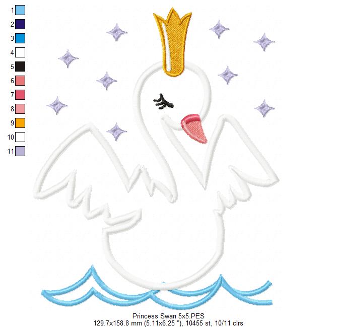 Princess Swan - Applique - Machine Embroidery Design
