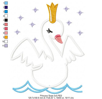 Princess Swan - Applique - Machine Embroidery Design