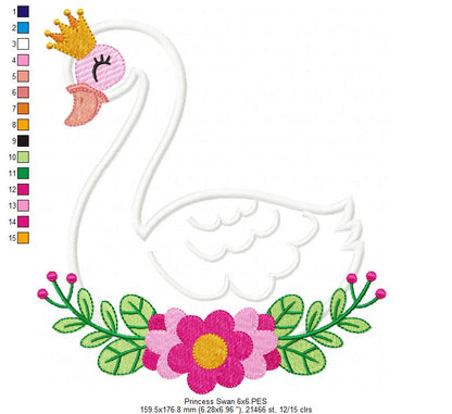 Princess Swan Blossom - Appliqué - Machine Embroidery Design