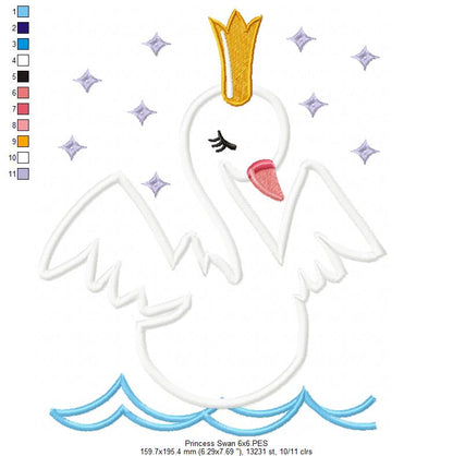 Princess Swan - Applique - Machine Embroidery Design