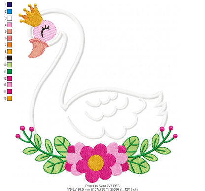 Princess Swan Blossom - Appliqué - Machine Embroidery Design