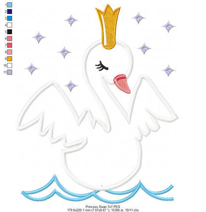 Princess Swan - Applique - Machine Embroidery Design