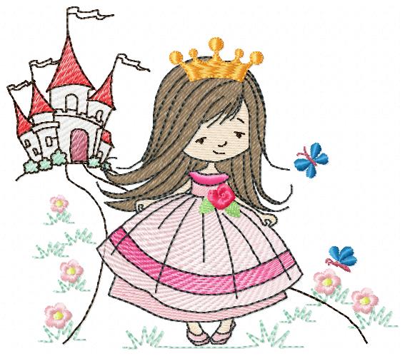 Princess and Castle - Fill Stitch - Machine Embroidery Design