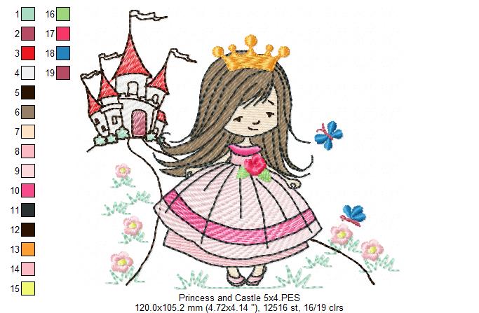 Princess and Castle - Fill Stitch - Machine Embroidery Design