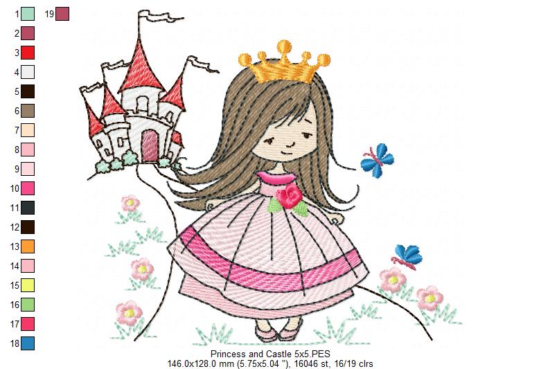 Princess and Castle - Fill Stitch - Machine Embroidery Design