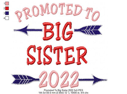 Promoted to Big Sister 2022 - Fill Stitch