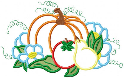 Pumpkin, Apple, Pear and Flowers - Applique