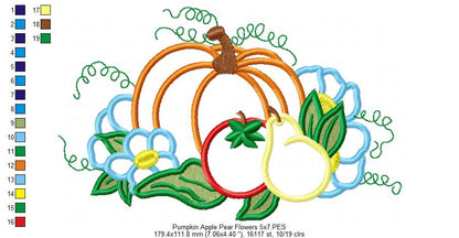 Pumpkin, Apple, Pear and Flowers - Applique