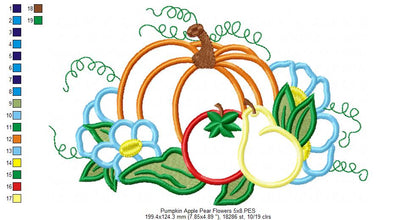 Pumpkin, Apple, Pear and Flowers - Applique