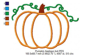 Pumpkin - Applique - Machine Embroidery Design