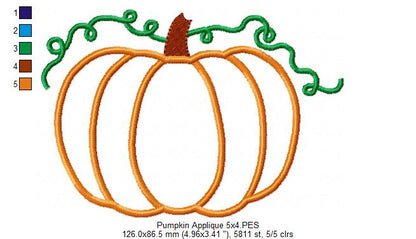 Pumpkin - Applique - Machine Embroidery Design