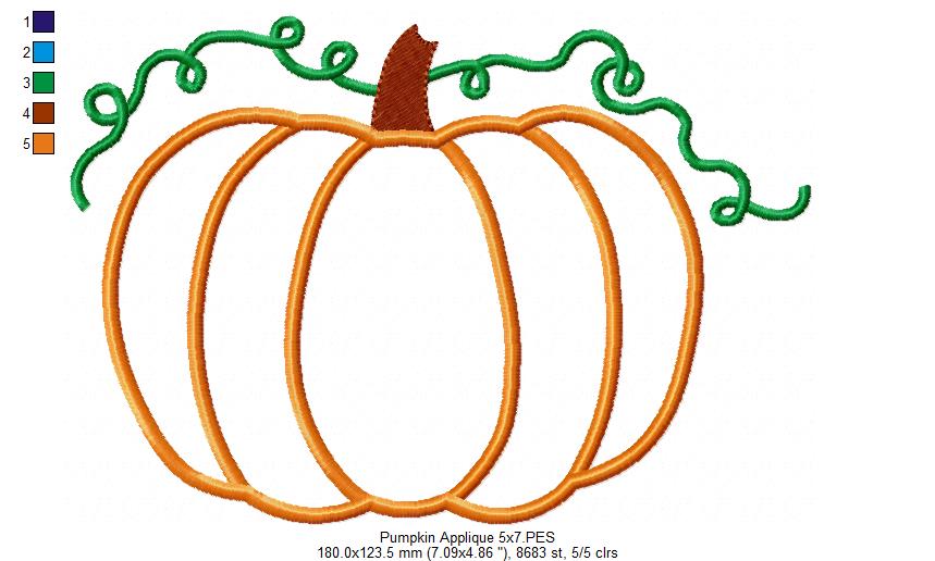 Pumpkin - Applique - Machine Embroidery Design