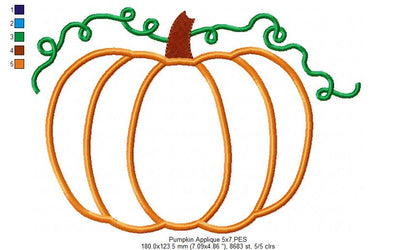 Pumpkin - Applique - Machine Embroidery Design