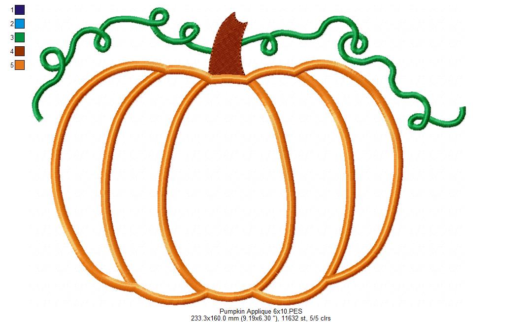 Pumpkin - Applique - Machine Embroidery Design