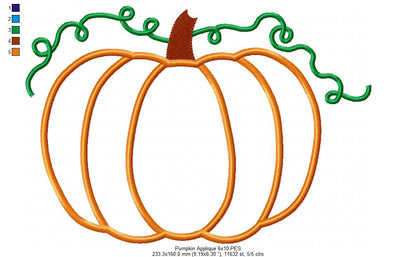 Pumpkin - Applique - Machine Embroidery Design