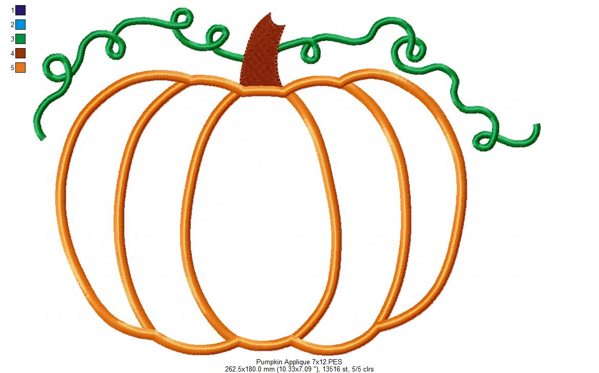Pumpkin - Applique - Machine Embroidery Design