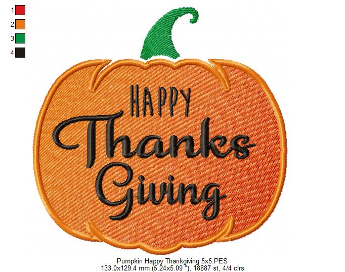 Happy Thanksgiving Pumpkin - Fill Stitch