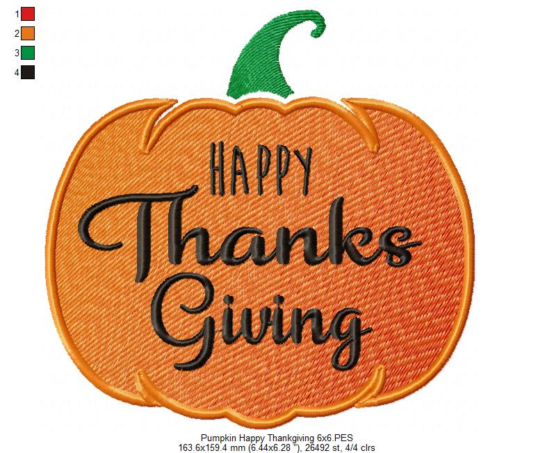 Happy Thanksgiving Pumpkin - Fill Stitch