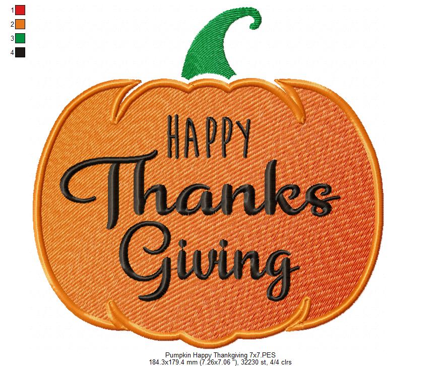 Happy Thanksgiving Pumpkin - Fill Stitch
