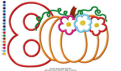 Thanksgiving Pumpkin Number 8 Eight 8th Birthday - Applique