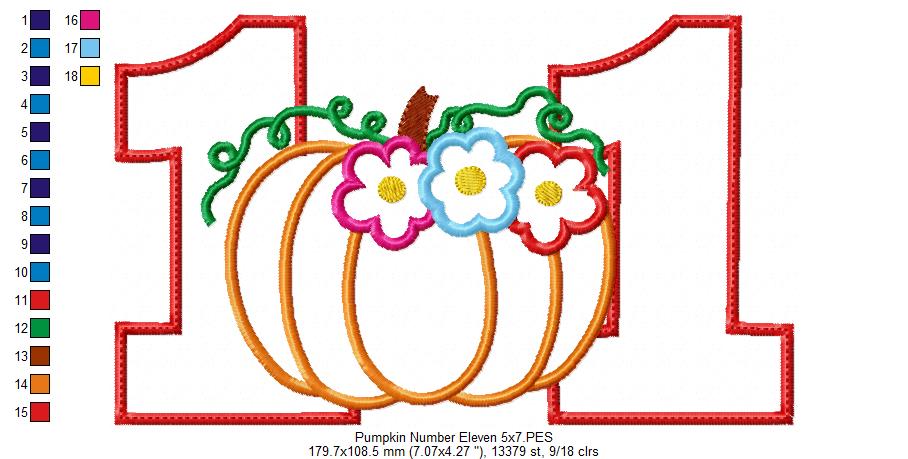 Thanksgiving Pumpkin Number Eleven 11 Elenth Birthday - Applique