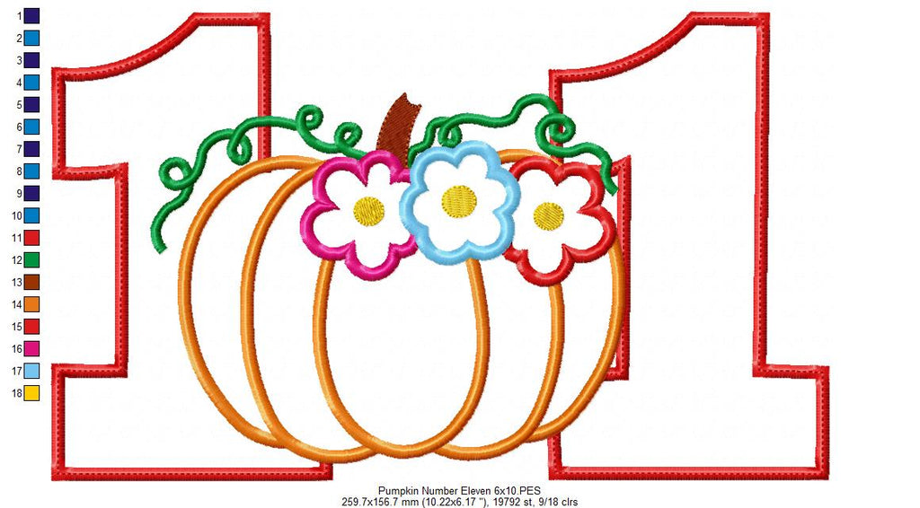 Thanksgiving Pumpkin Number Eleven 11 Elenth Birthday - Applique