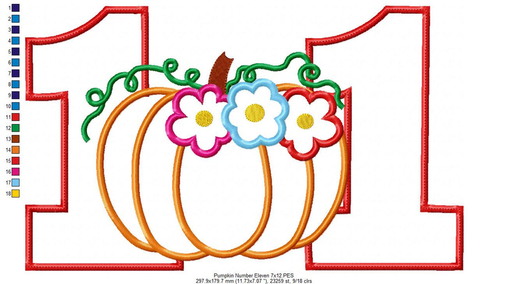 Thanksgiving Pumpkin Number Eleven 11 Elenth Birthday - Applique