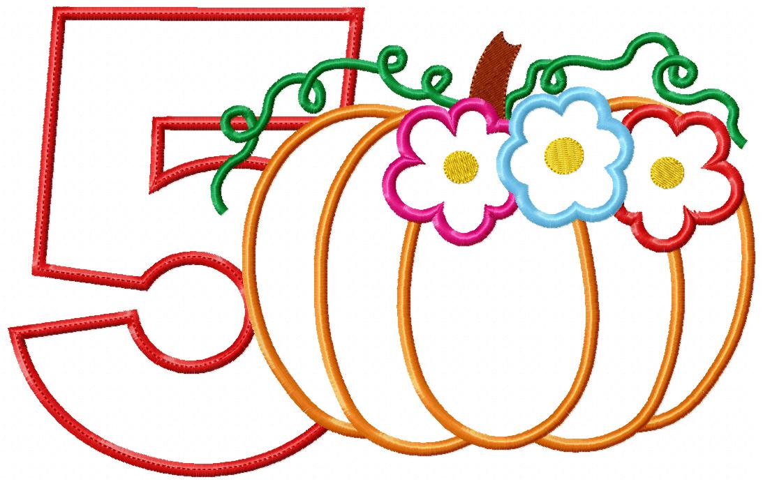 Thanksgiving Pumpkin Number 5 Five 5th Birthday - Applique