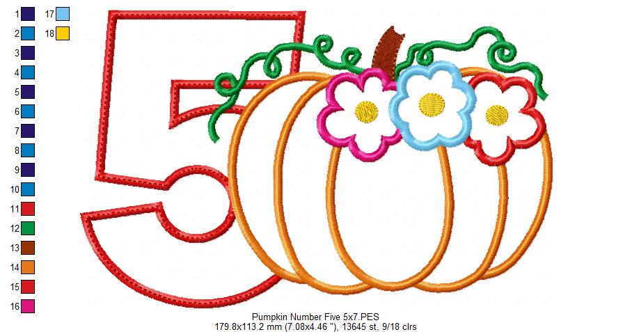 Thanksgiving Pumpkin Number 5 Five 5th Birthday - Applique