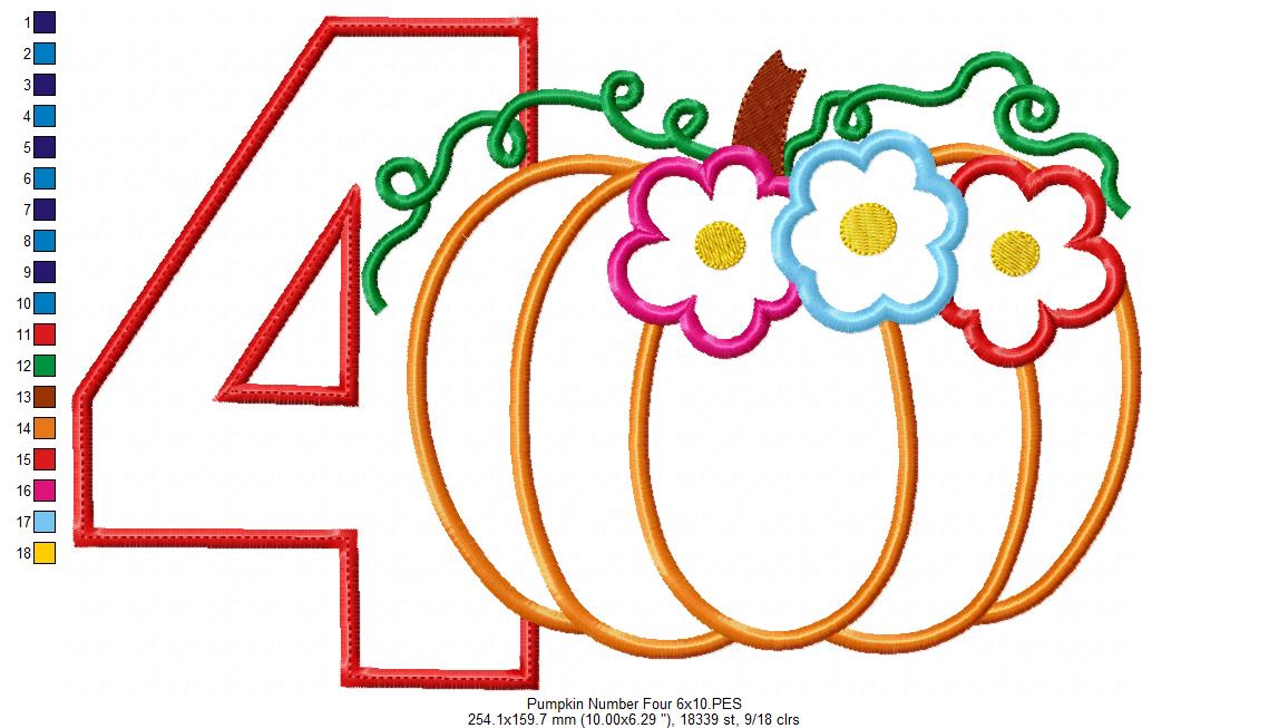 Thanksgiving Pumpkin Number 4 Four 4th birthday - Applique